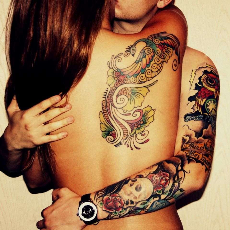 Couples Watercolor Phoenix Tattoo On Shoulder Blade Full Arm intended for sizing 959 X 960