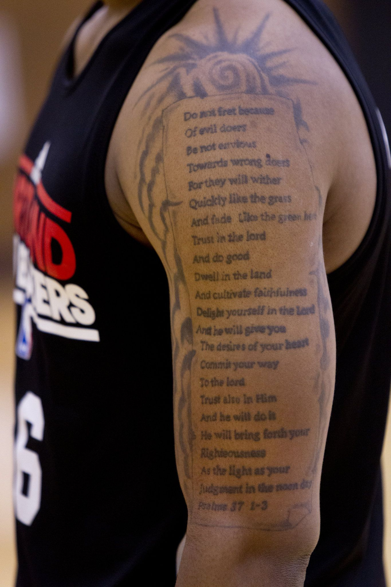 Damian Lillards Tattoo Is Sick Gods Word Man Psalms 371 3 intended for proportions 1365 X 2048