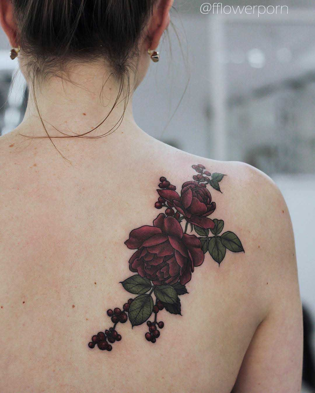 Dark Red Roses Tattoo On Shoulder Blade Body Art Shoulder Tattoo for sizing 1080 X 1349