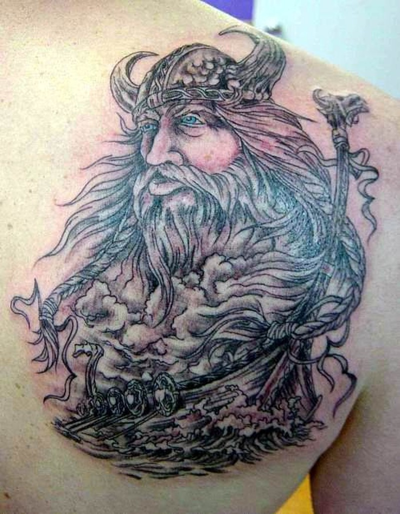 Detailed Scandinavian God And Vikings Tattoo On Shoulder Blade with regard to dimensions 800 X 1027