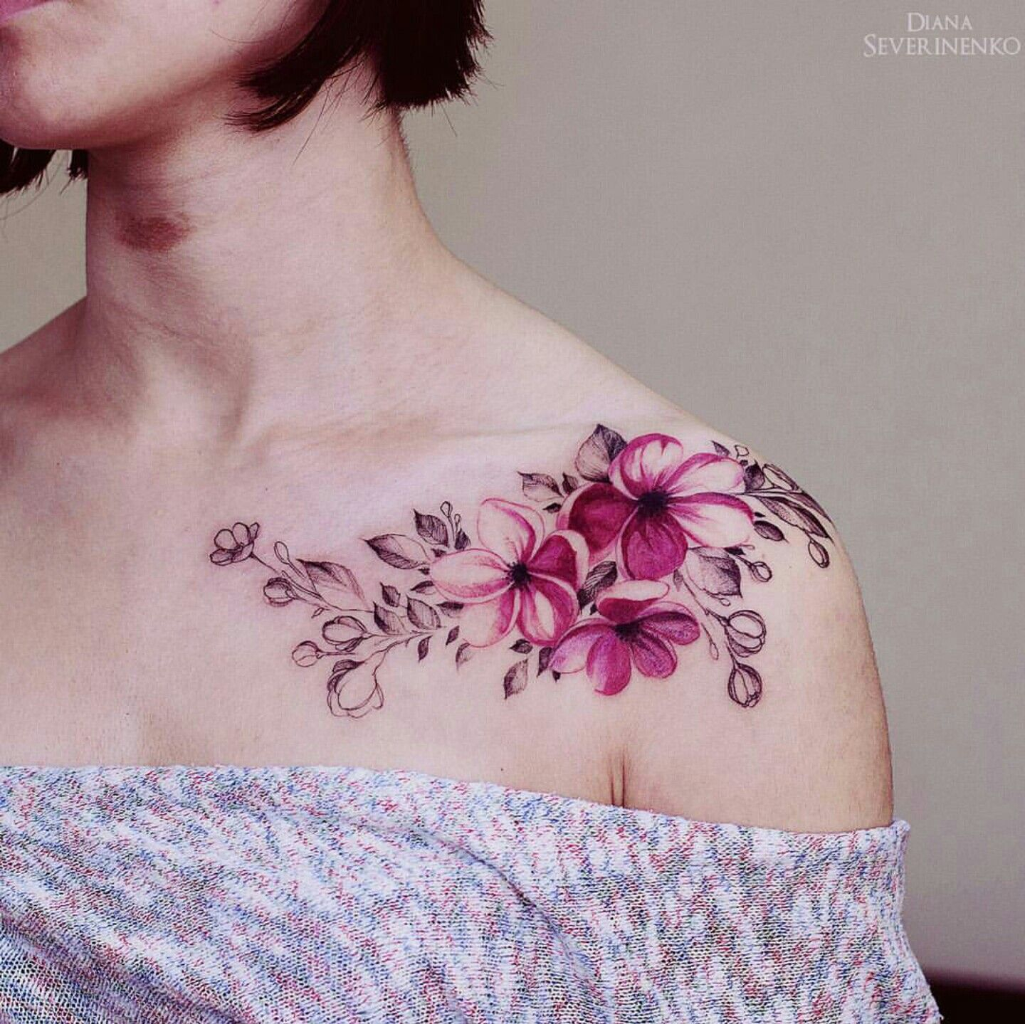 Diana Severinenko Flowers Girl Tattoos Flower Tattoos Bone pertaining to size 1440 X 1439