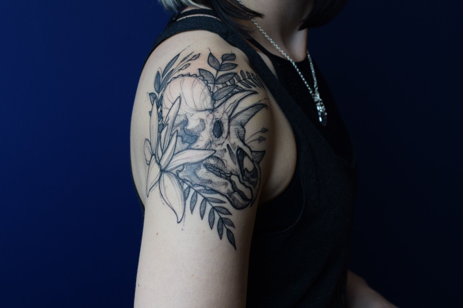 Dinosaur Tattoo On Upper Arm And Shoulder Tattoo Skull with regard to sizing 1620 X 1080