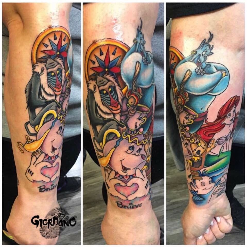 Disney Character Tattoo Sleeve Tattoos Disney Sleeve Tattoos inside proportions 958 X 958