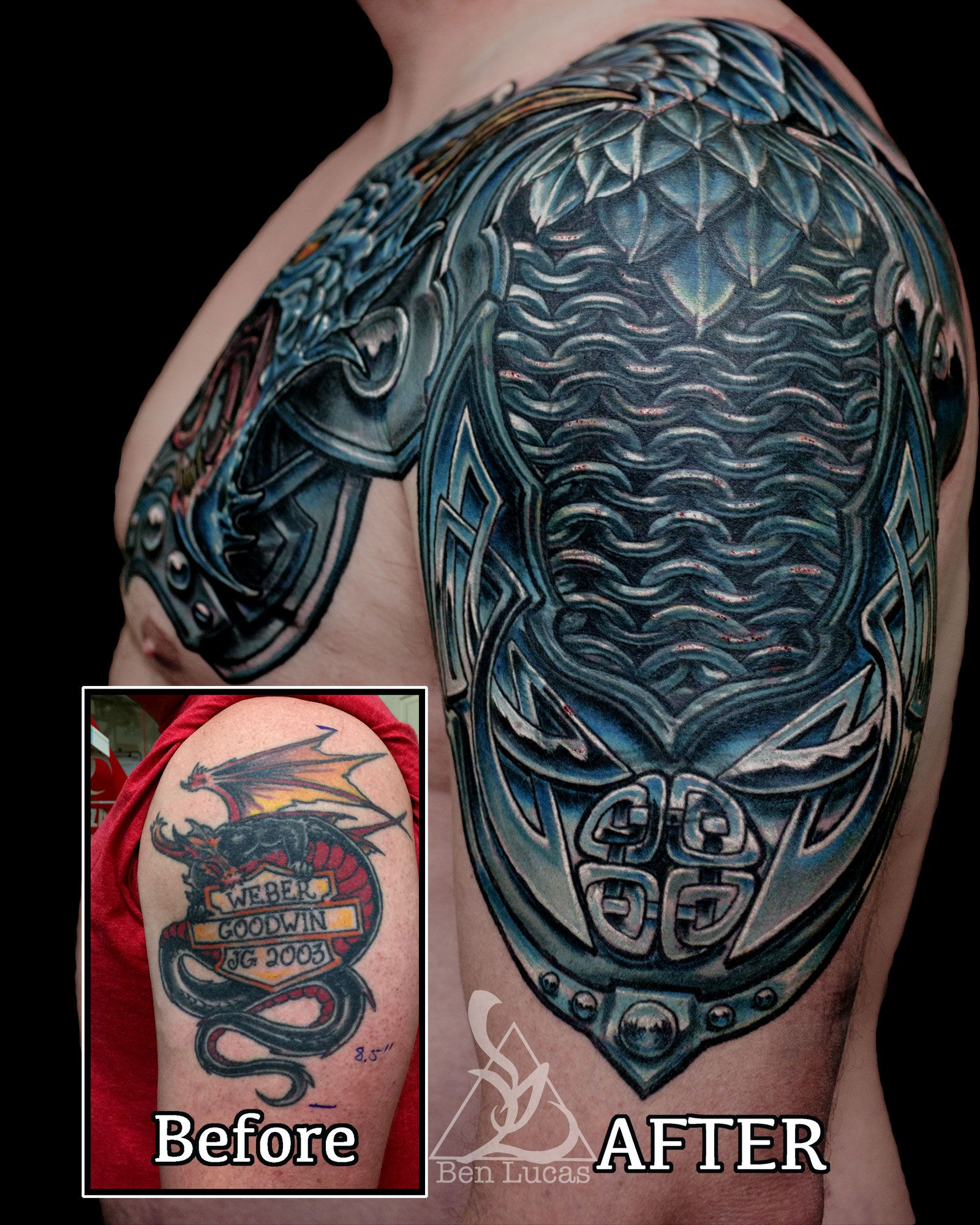 Dragon Armor Cover Up Tattoo Ben Lucas At Eye Of Jade Tattoo in proportions 1600 X 2000