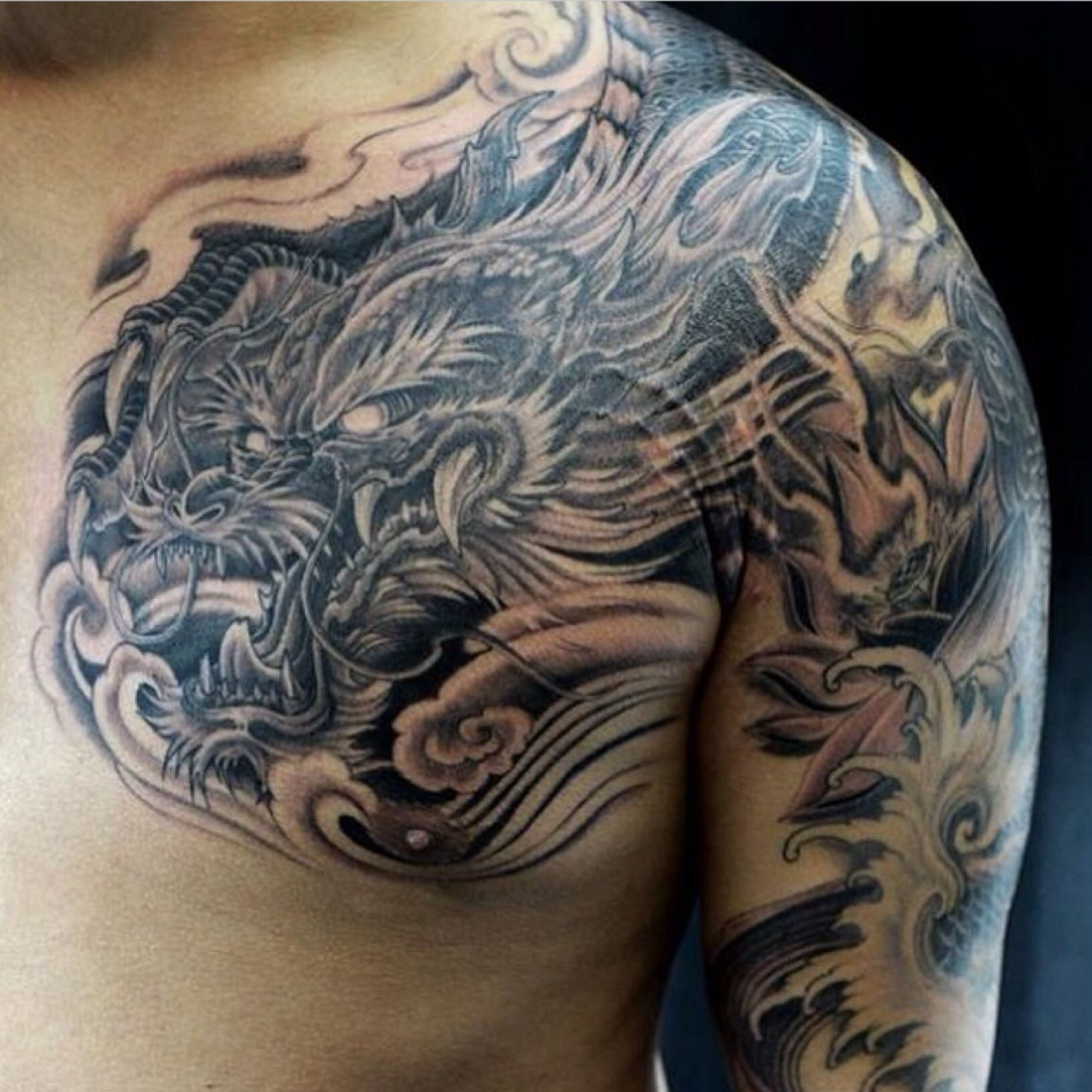 Dragon Chest Piece Ink I Dragon Tattoo Chest Dragon Sleeve throughout sizing 1632 X 1632