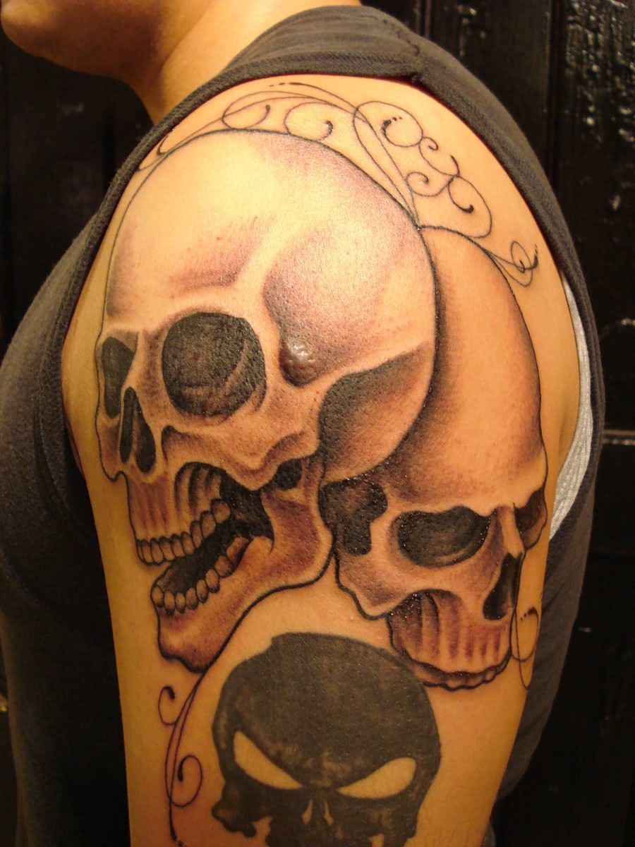 Dual Overhead Skulls Tattoo On Shoulder Fabian Cobos with proportions 900 X 1200