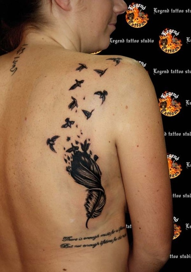 Feather Into Birds Tattoo On Back Of Shoulder Tattoos Book inside proportions 800 X 1142