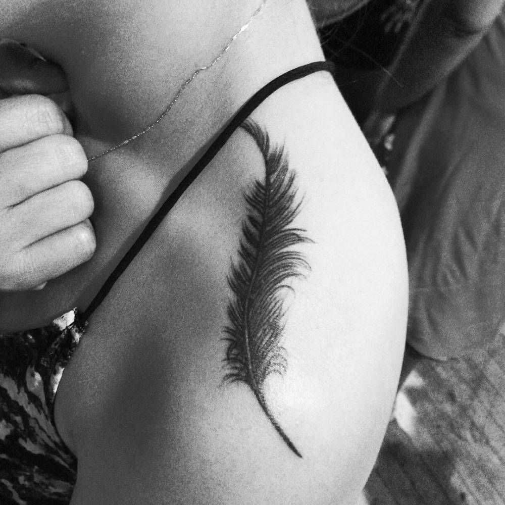 Feather Tattoo On The Left Top Of The Shoulder Tattoo Artist Jon pertaining to measurements 1000 X 1000