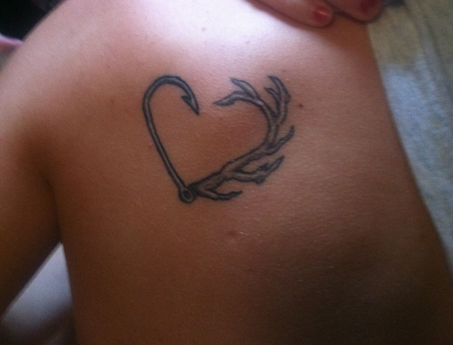 Fish Hook Deer Antler Tattoo Heart On The Shoulder Tattoos throughout size 1529 X 1166