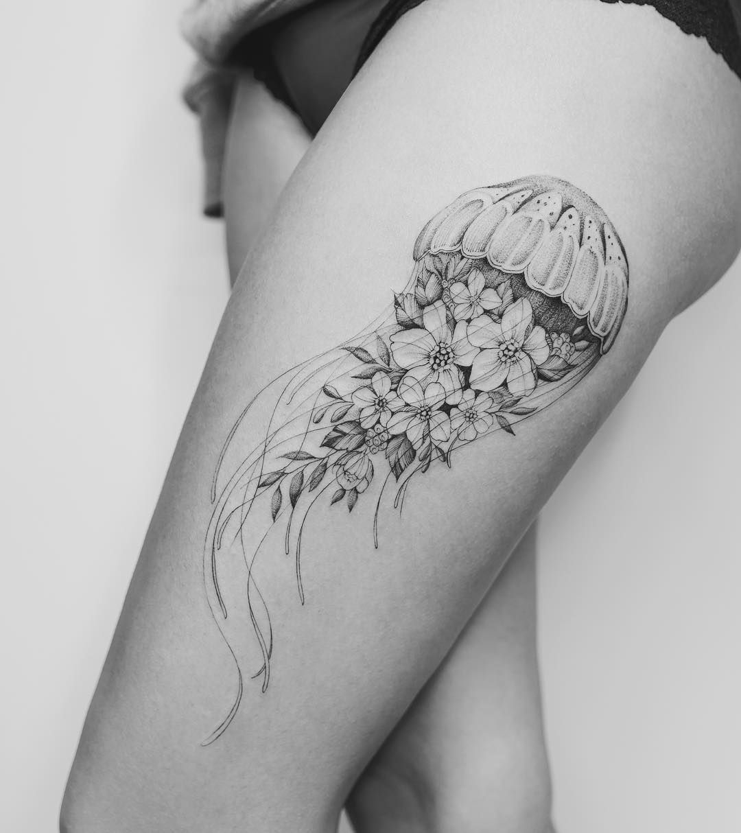 Floral Jellyfish Hip Tattoo Design Tritoanseventhday regarding proportions 1080 X 1214