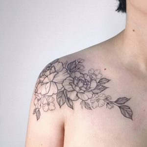 Floral Piece Peonies Roses Collarbone Tattoo Ibtattooing Irene B inside dimensions 1080 X 1080