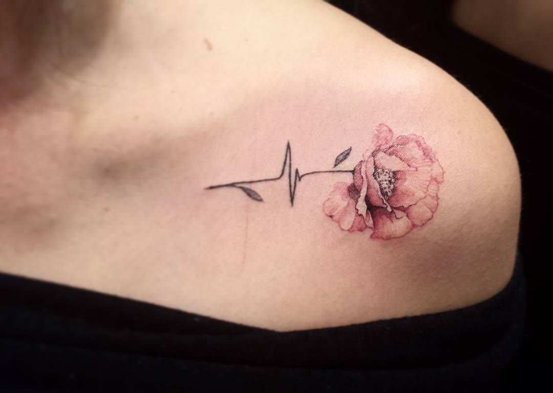 Flower And Heartbeat On Shoulder Znakovi Tetovaze Ekg Tattoo with size 1080 X 768