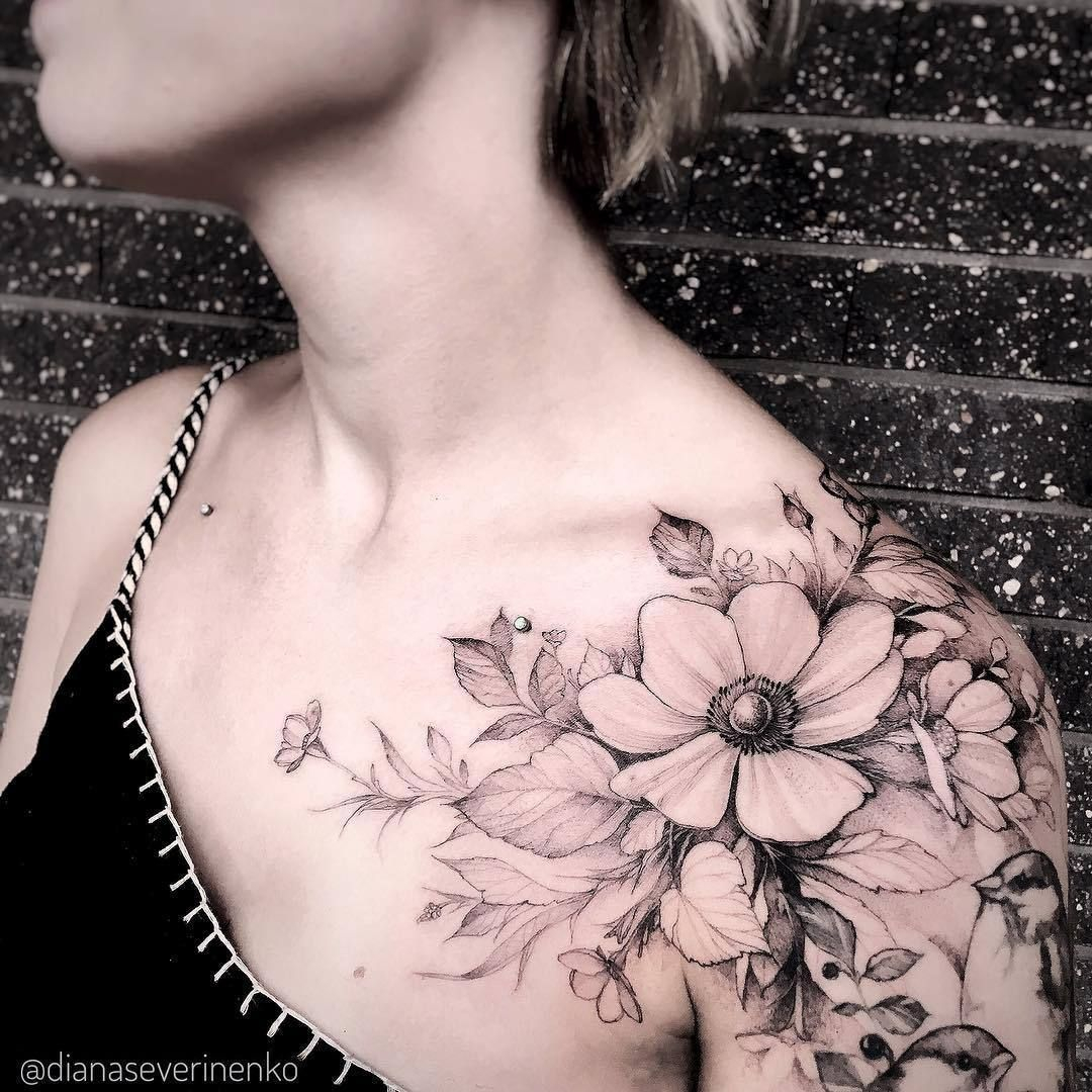 Flower Shoulder Tattoo Artist Diana Severinenko with measurements 1080 X 1080