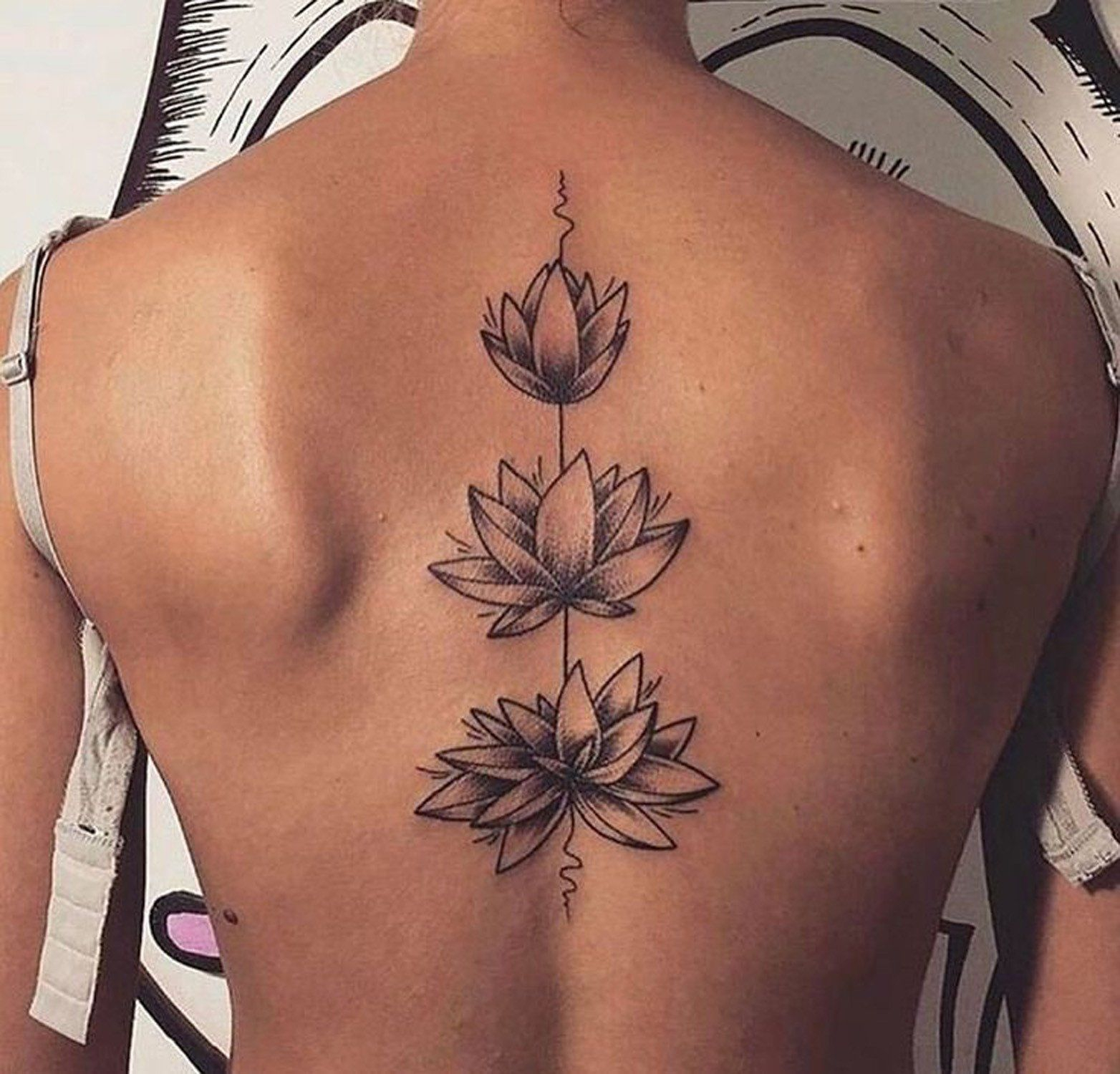 Full Triple Lotus Water Lily Flower Back Tattoo Placement Ideas For inside size 1564 X 1500