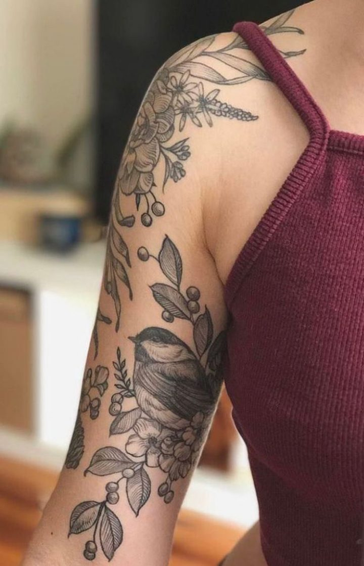 Girly Black Floral Flower Arm Sleeve Tattoo Ideas For Women inside size 720 X 1119