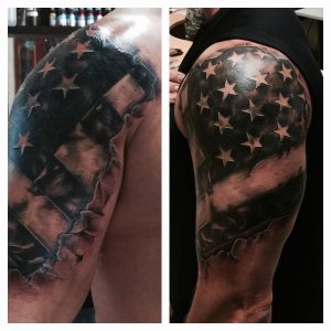 Image Result For Black And White American Flag Shoulder Tattoo within dimensions 1200 X 1200