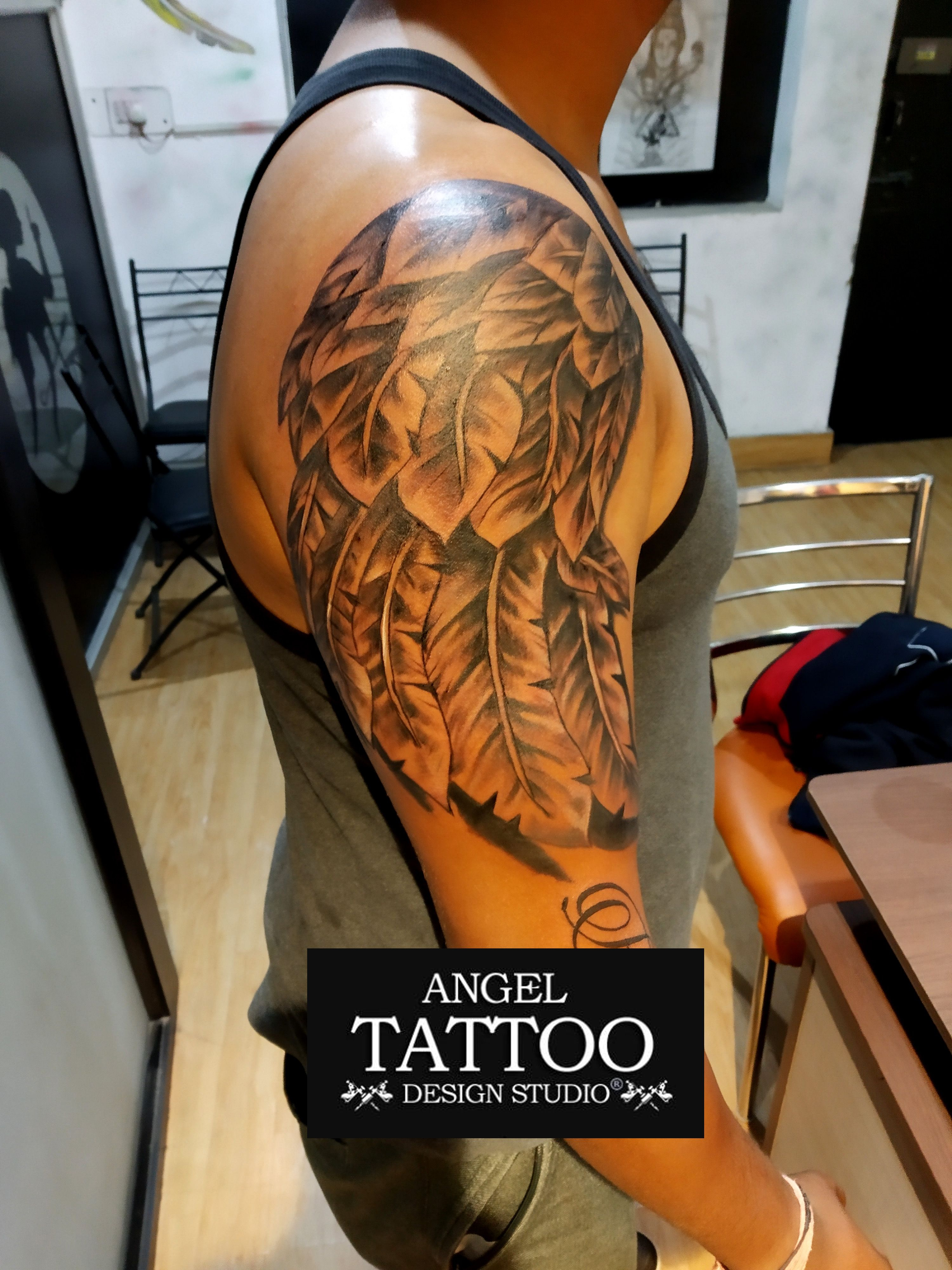 In Progress This Big Size Tattoo Of Wings At Bicep And Shoulder At for measurements 3000 X 4000