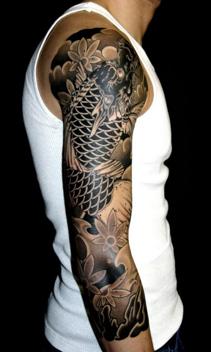Japanese Sleeve Tattoos Black And Grey Awesome Tattoos Chinese for measurements 700 X 1169
