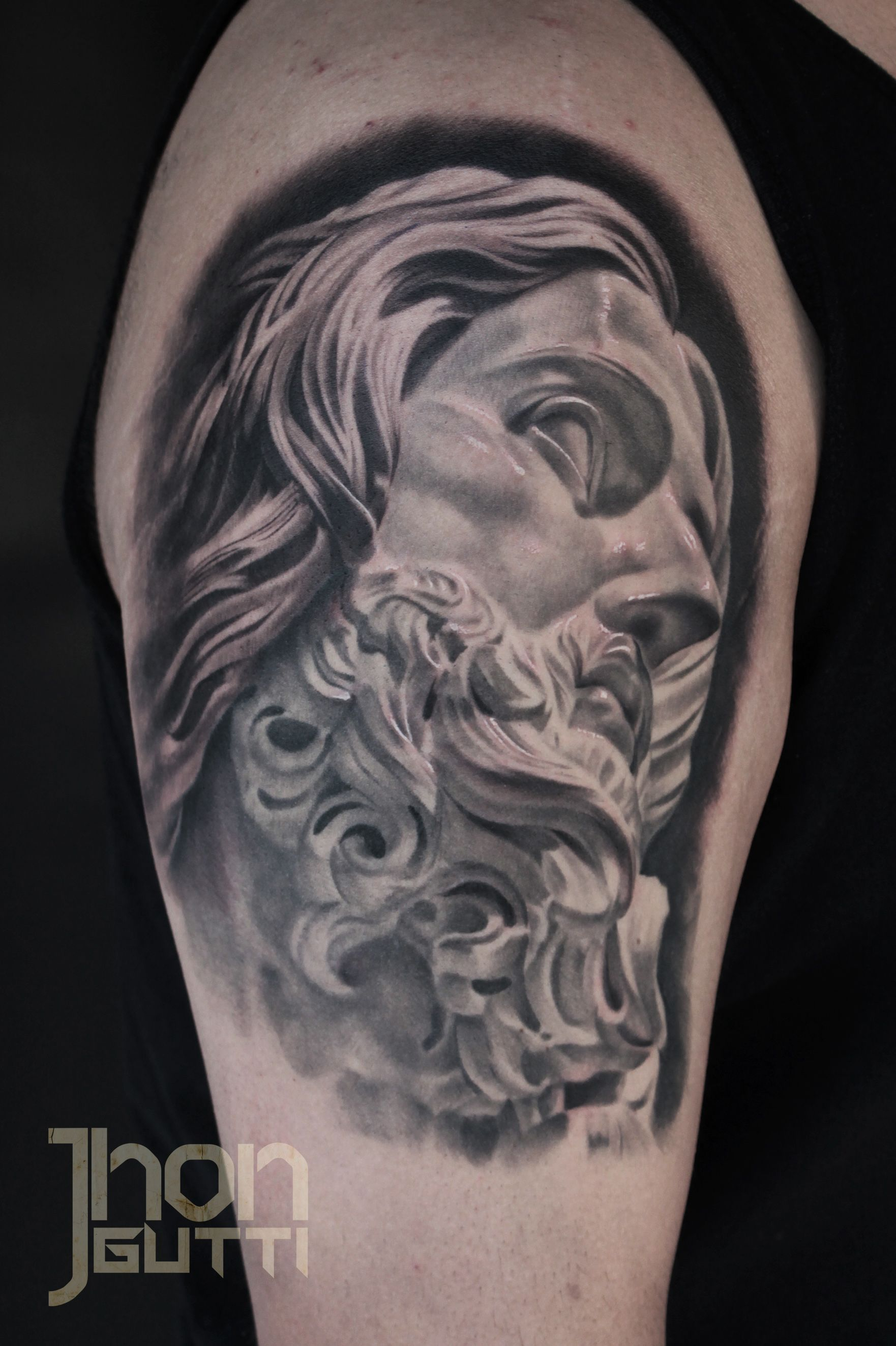 Jesus Statue Sculpture Shoulder Tattoo Tattoos Shoulder Tattoo in sizing 1762 X 2646