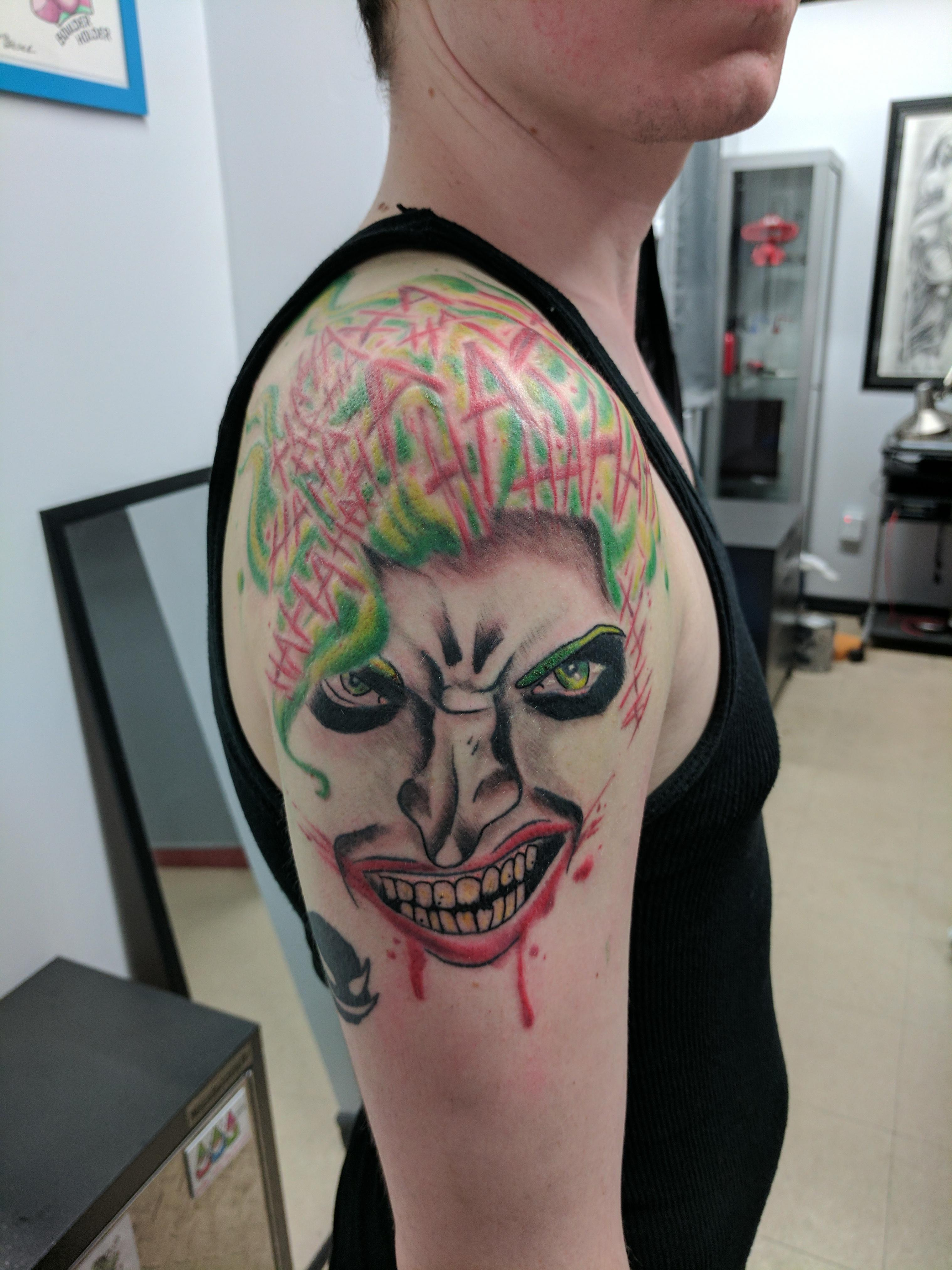 Joker Shoulder Tattoo Crystal At Silverline In Ottawa Tattoos regarding measurements 3036 X 4048