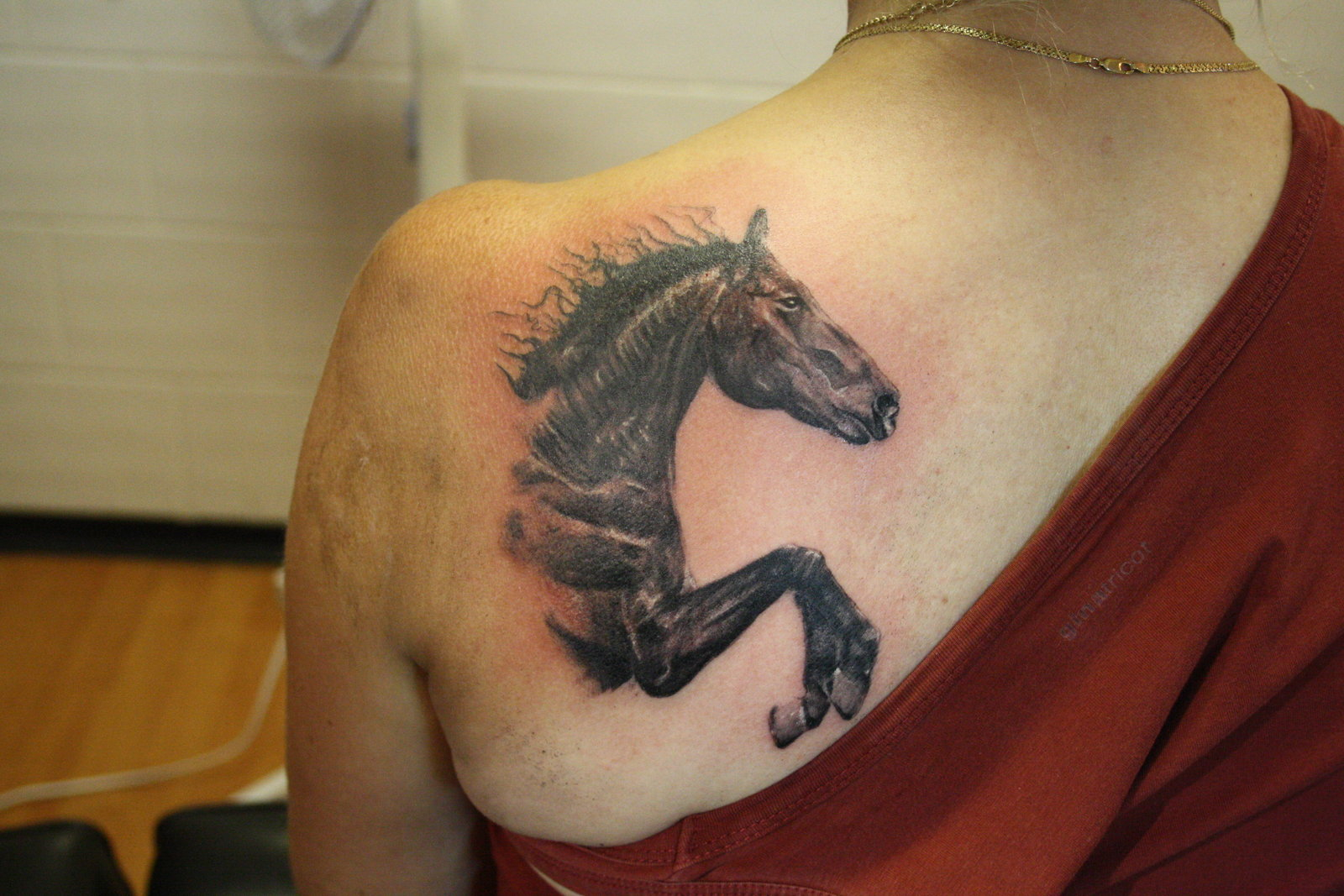 Left Back Shoulder 3d Horse Tattoo intended for proportions 1600 X 1067