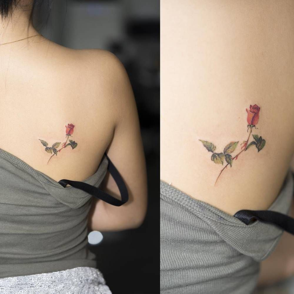 Little Watercolor Style Rose On The Right Shoulder Blade Tattoo regarding measurements 1000 X 1000