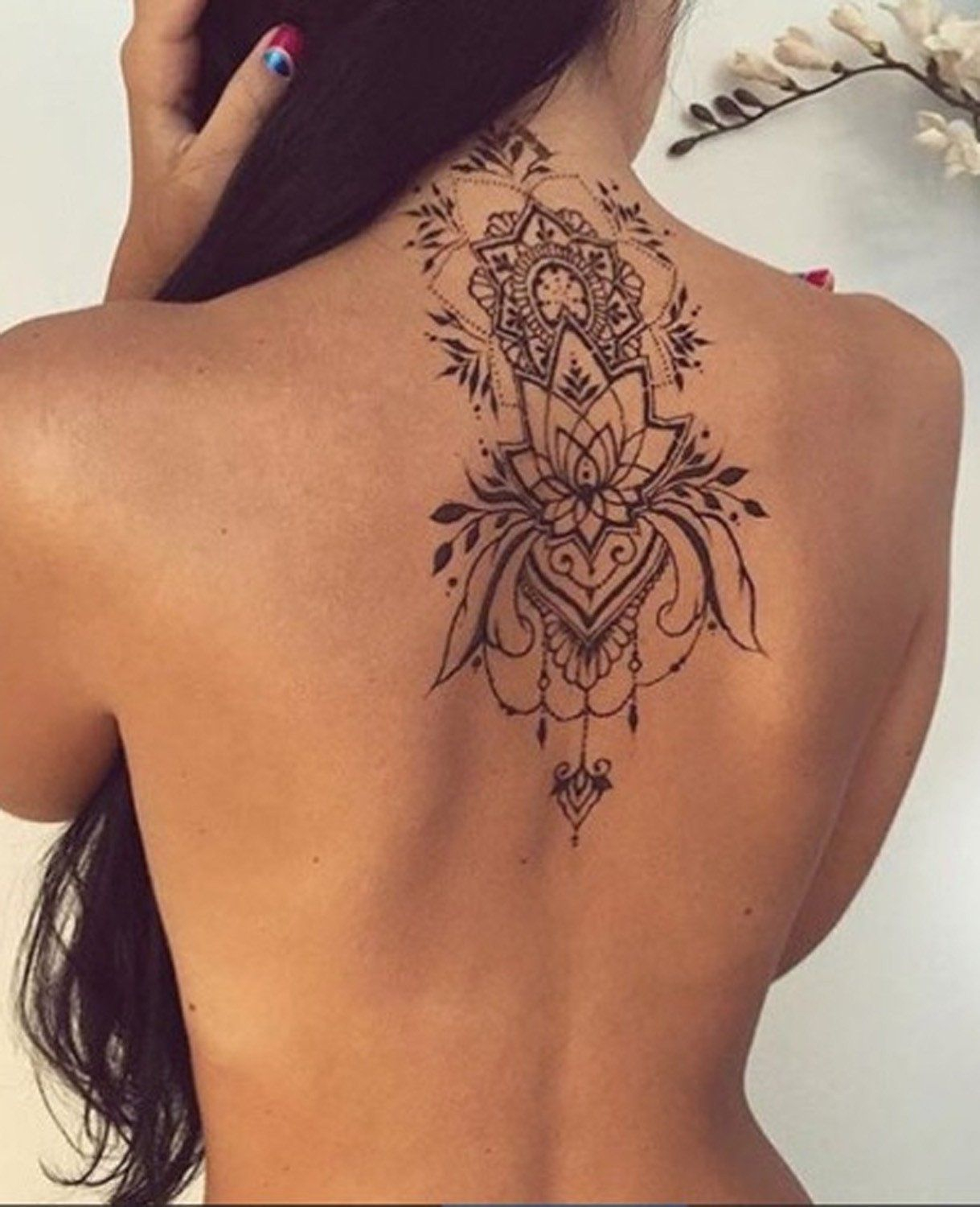 Lotus Mandala Womens Upper Back Tattoo Ideas At Mybodiart intended for dimensions 1219 X 1500
