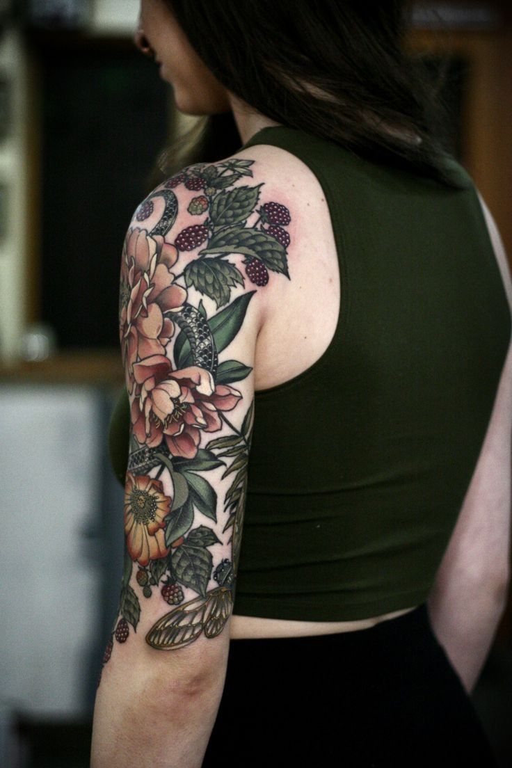 Love Thus Colour Palette Ink Shoulder Sleeve Tattoos Nature with regard to sizing 736 X 1104