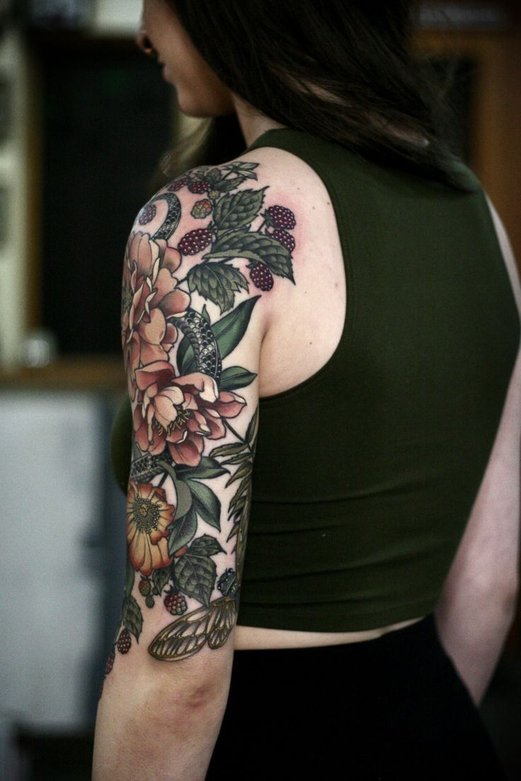 Love Thus Colour Palette Ink Shoulder Sleeve Tattoos Nature within proportions 736 X 1104