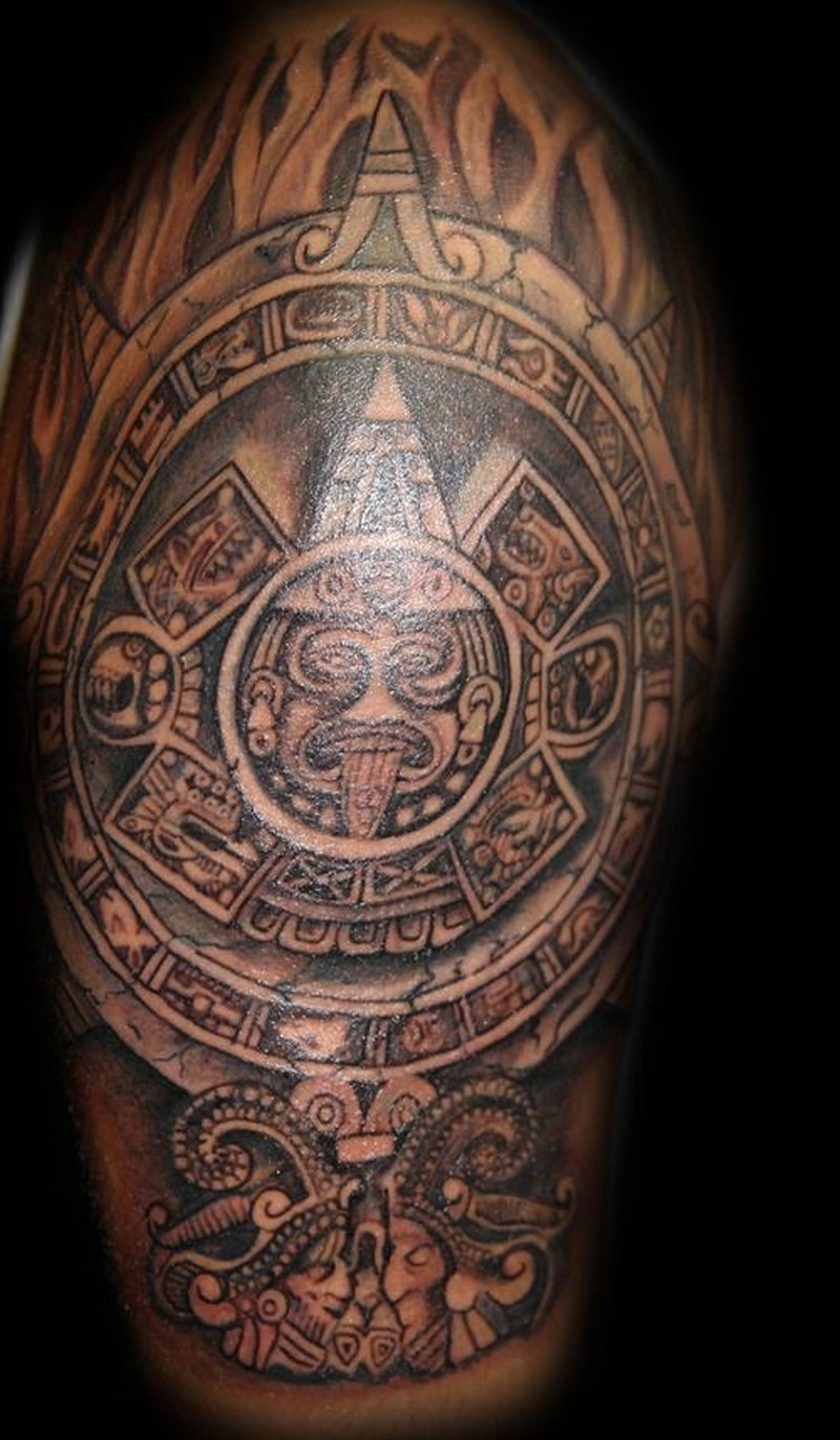 Lovely God Sun Aztec Tattoo On Shoulder Tattoos Book 65000 in dimensions 800 X 1371