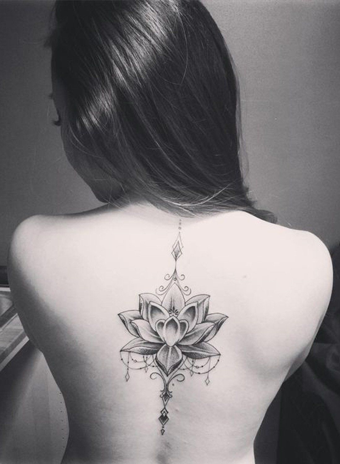 Mandala Lotus Flower Back Spine Tattoo Placement Ideas For Women At inside size 1099 X 1500