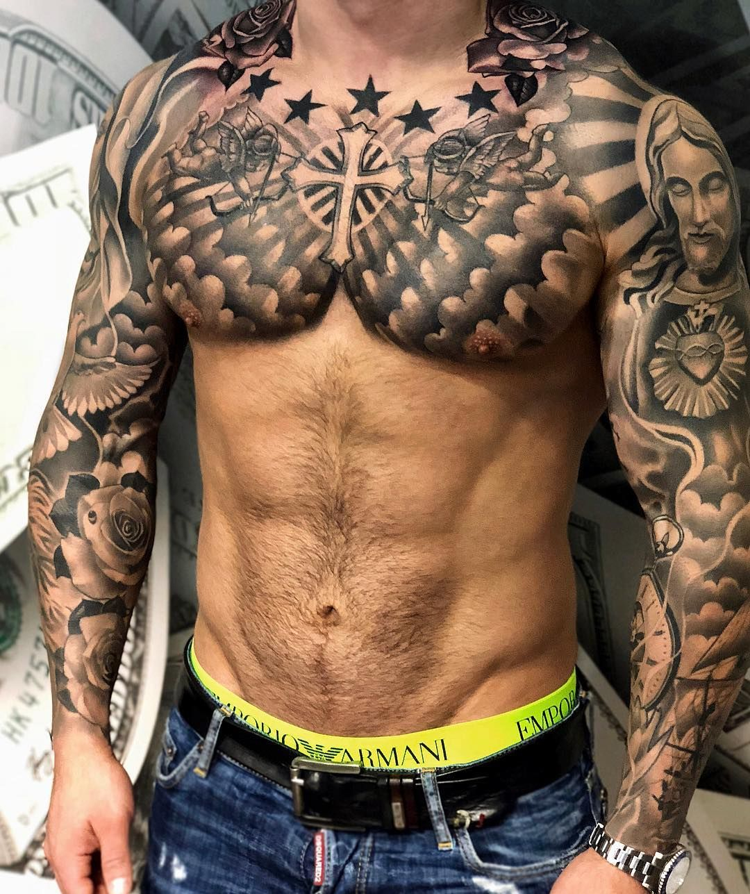 Mans Tattoed Model For Him Cool Chest Tattoos Chest Piece regarding size 1080 X 1287