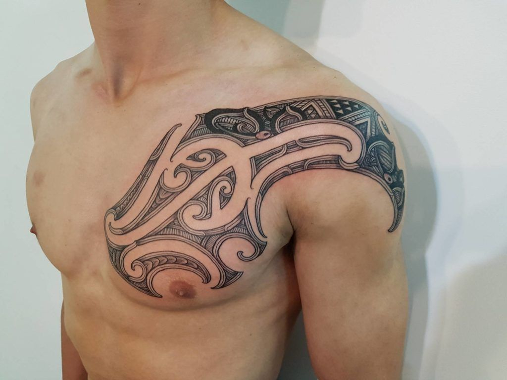 Maori Ta Moko Kirituhi New Zealand Kiwiana Chest And Shoulder Tattoo with regard to size 1024 X 768
