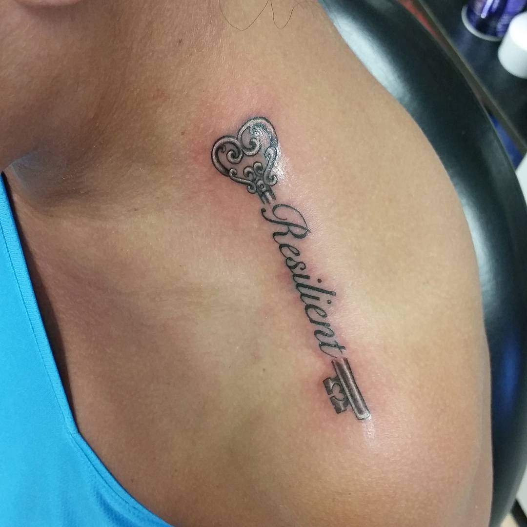 Marissa Tattoos Little Key And Script On The Top Of The Shoulder inside measurements 1080 X 1080