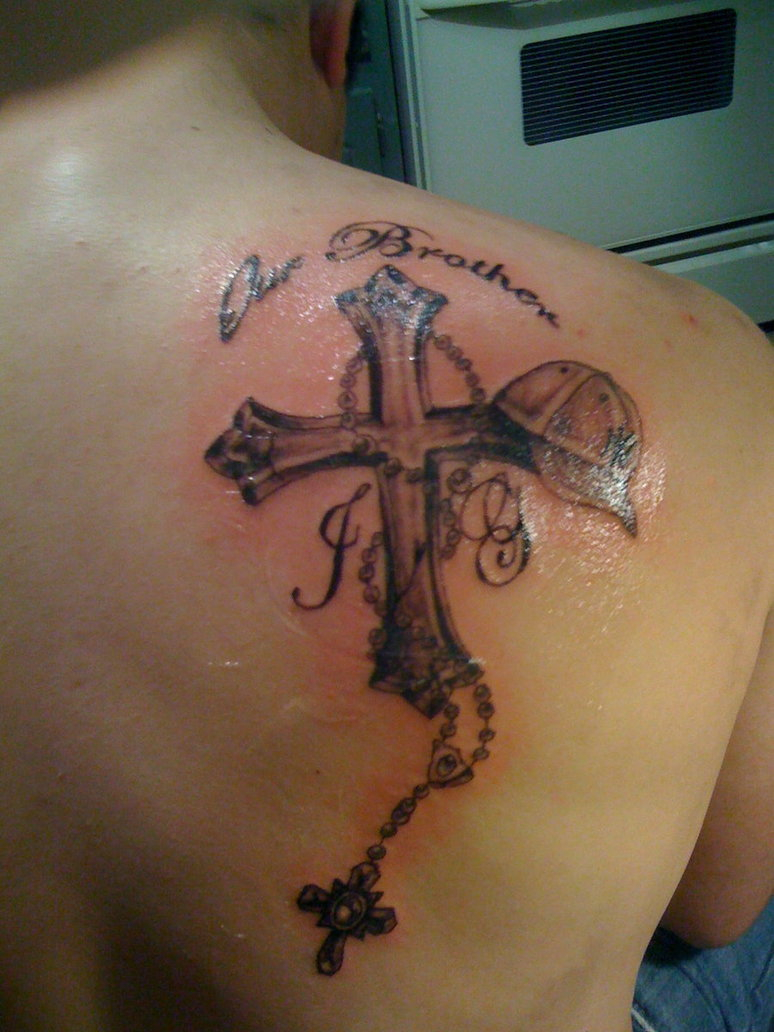 Memorial Cross Tattoo On Back Of Shoulder Tattoo Ideas for sizing 774 X 1032