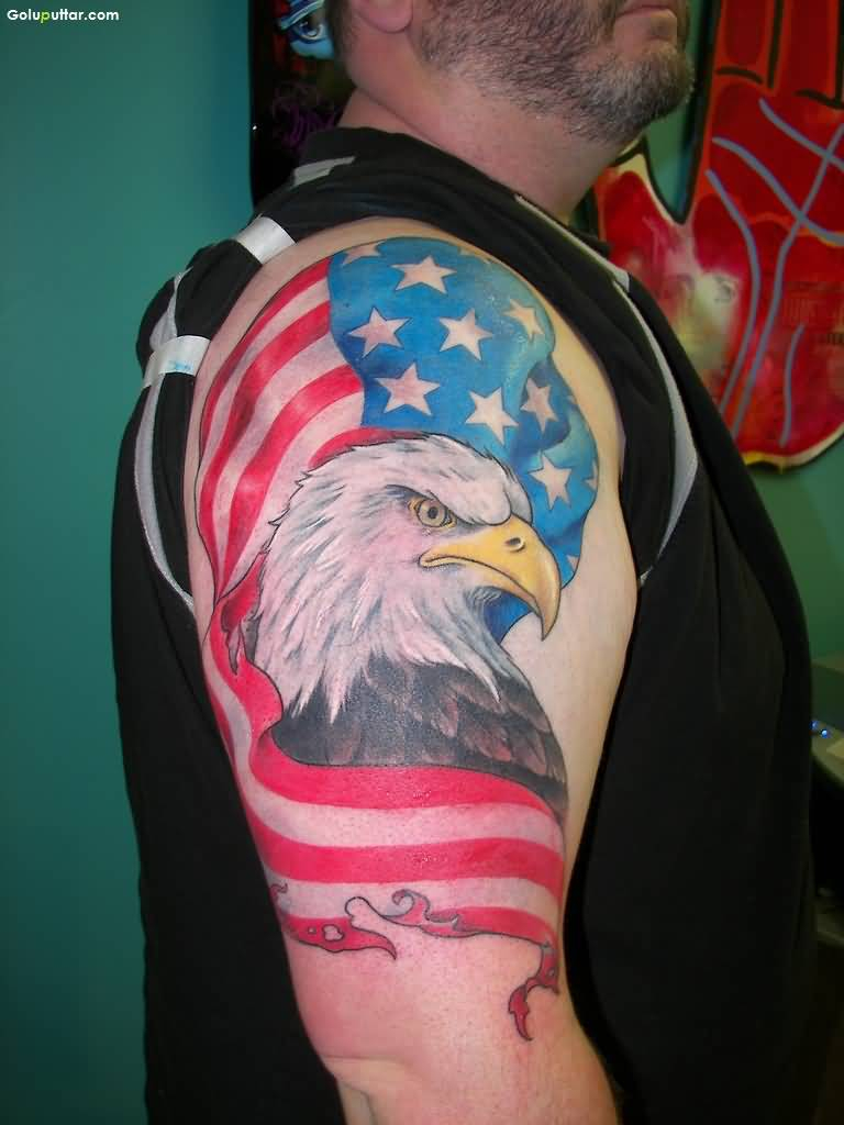 Men Shoulder Cover Up With Marvelous American Eagle And Army Flag for sizing 768 X 1024