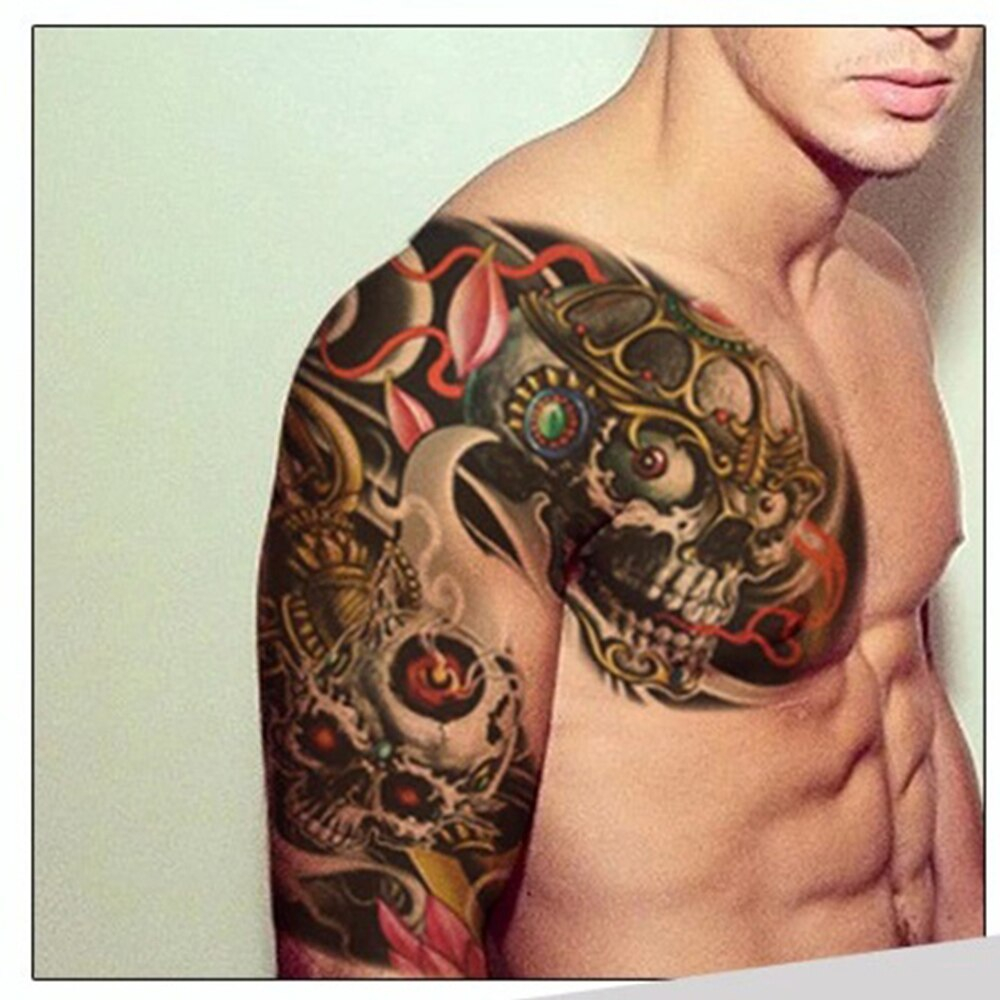 Men Waterproof Big Temporary Tattoo Stickers Skull Lotus Tattoos Big with sizing 1000 X 1000