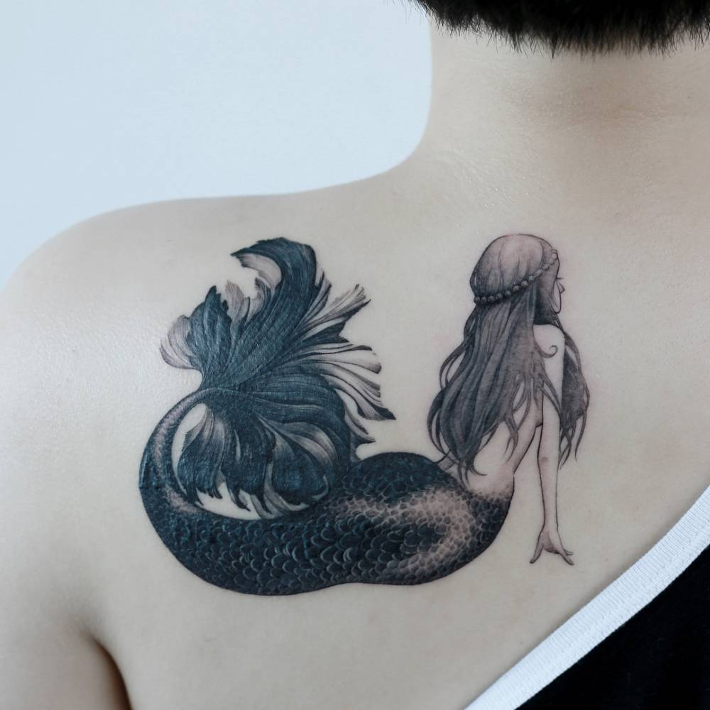 Mermaid Tattoo On The Left Shoulder Blade with regard to size 1000 X 1000