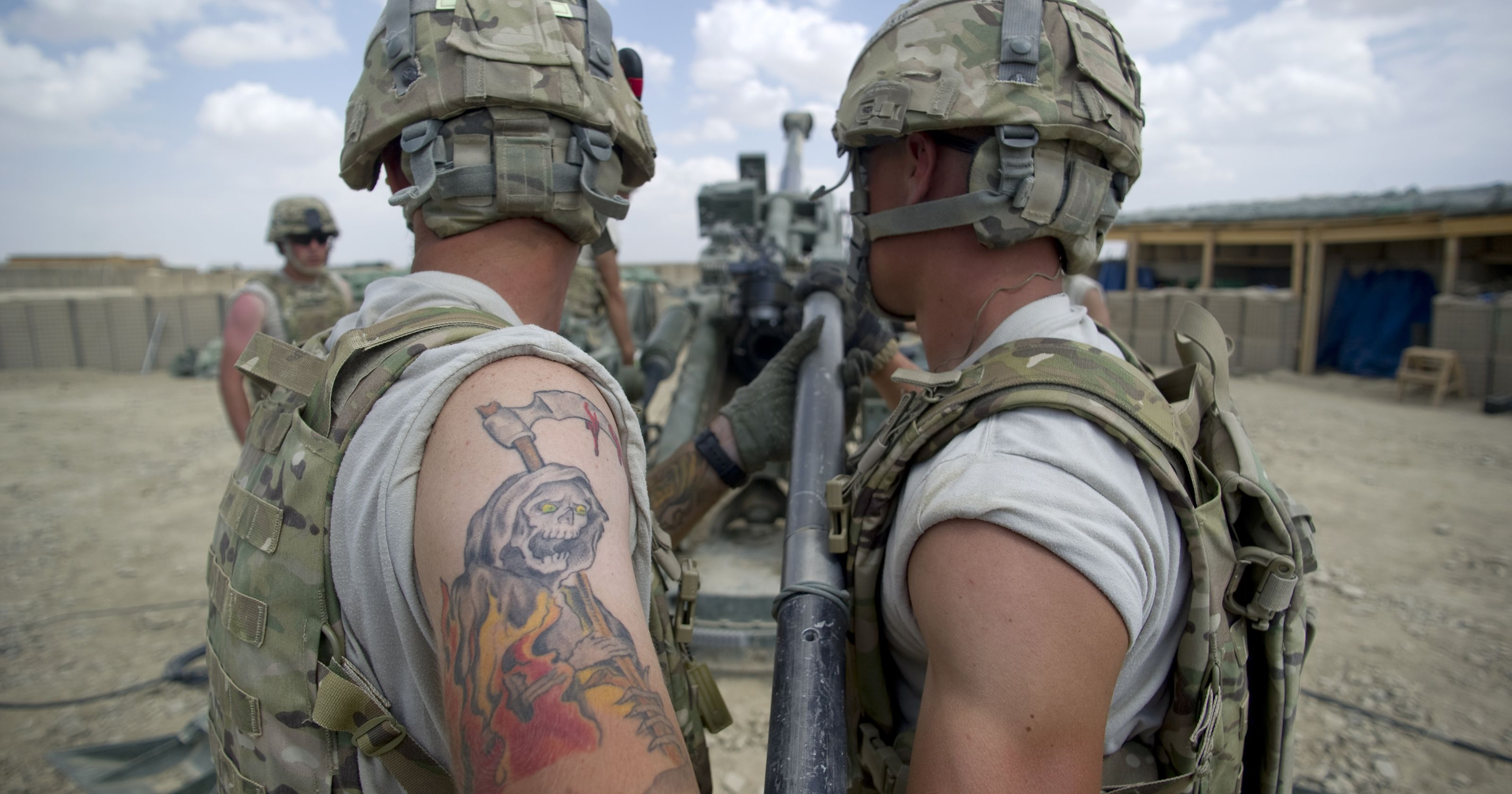 Military Soldier With Grim Reaper Tattoo On Shoulder throughout measurements 3200 X 1680