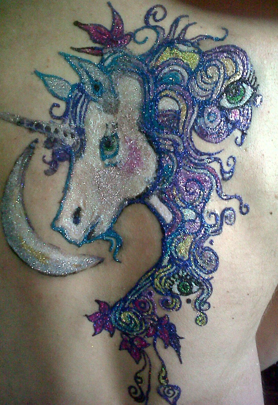 Mind Blowing Colorful Glitter Unicorn Head With Half Moon Tattoo On inside measurements 1101 X 1599