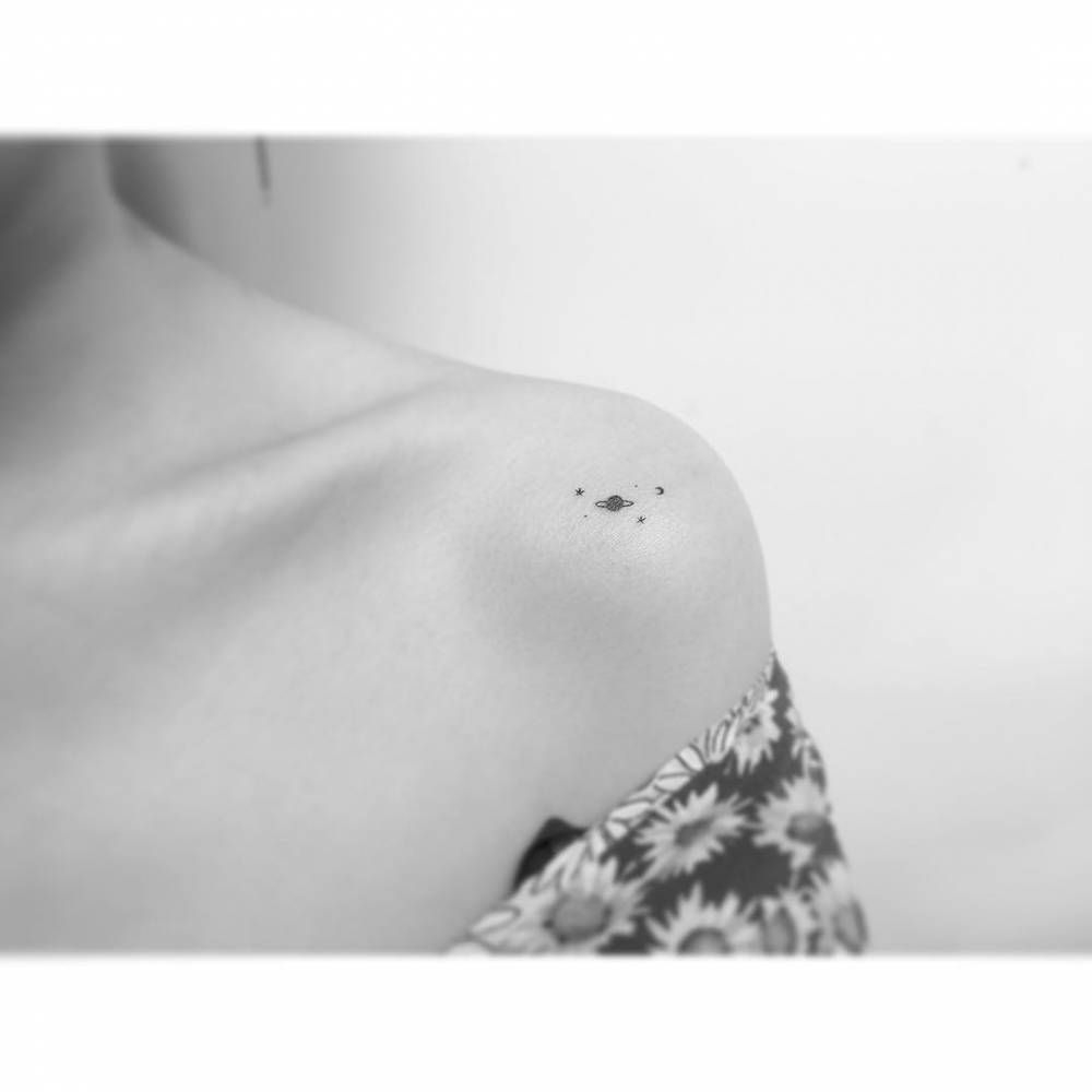 Minimalist Galaxy Tattoo On The Left Shoulder Tattoo Artist Diki regarding sizing 1000 X 1000