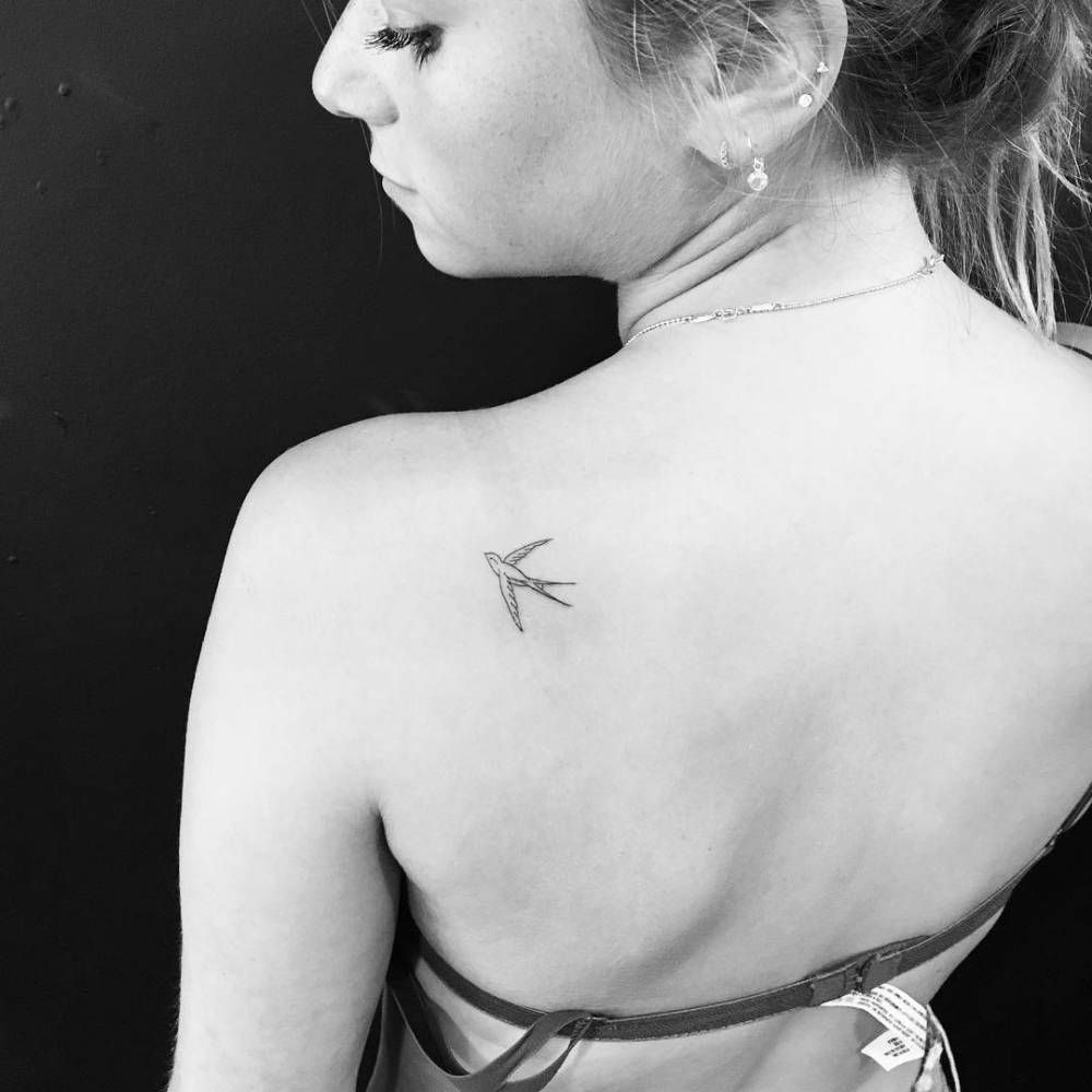 Minimalist Swallow Tattoo On The Left Shoulder Blade Shoulder in size 1000 X 1000