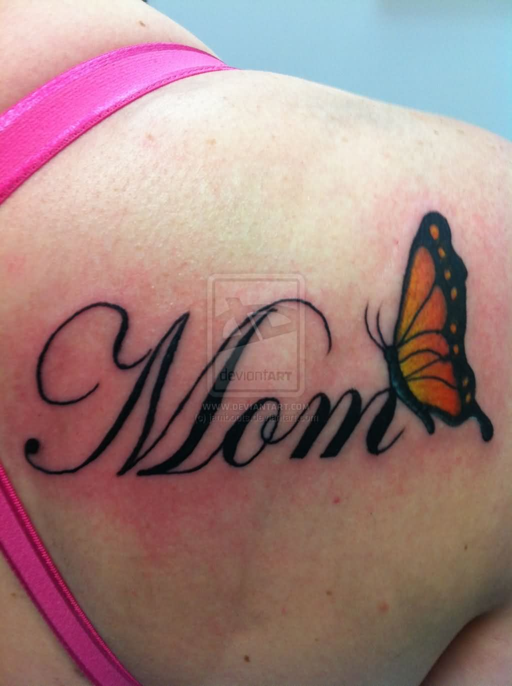 Mom Text Sweet Butterfly Tattoo On Back Shoulder Golfian inside proportions 1024 X 1371