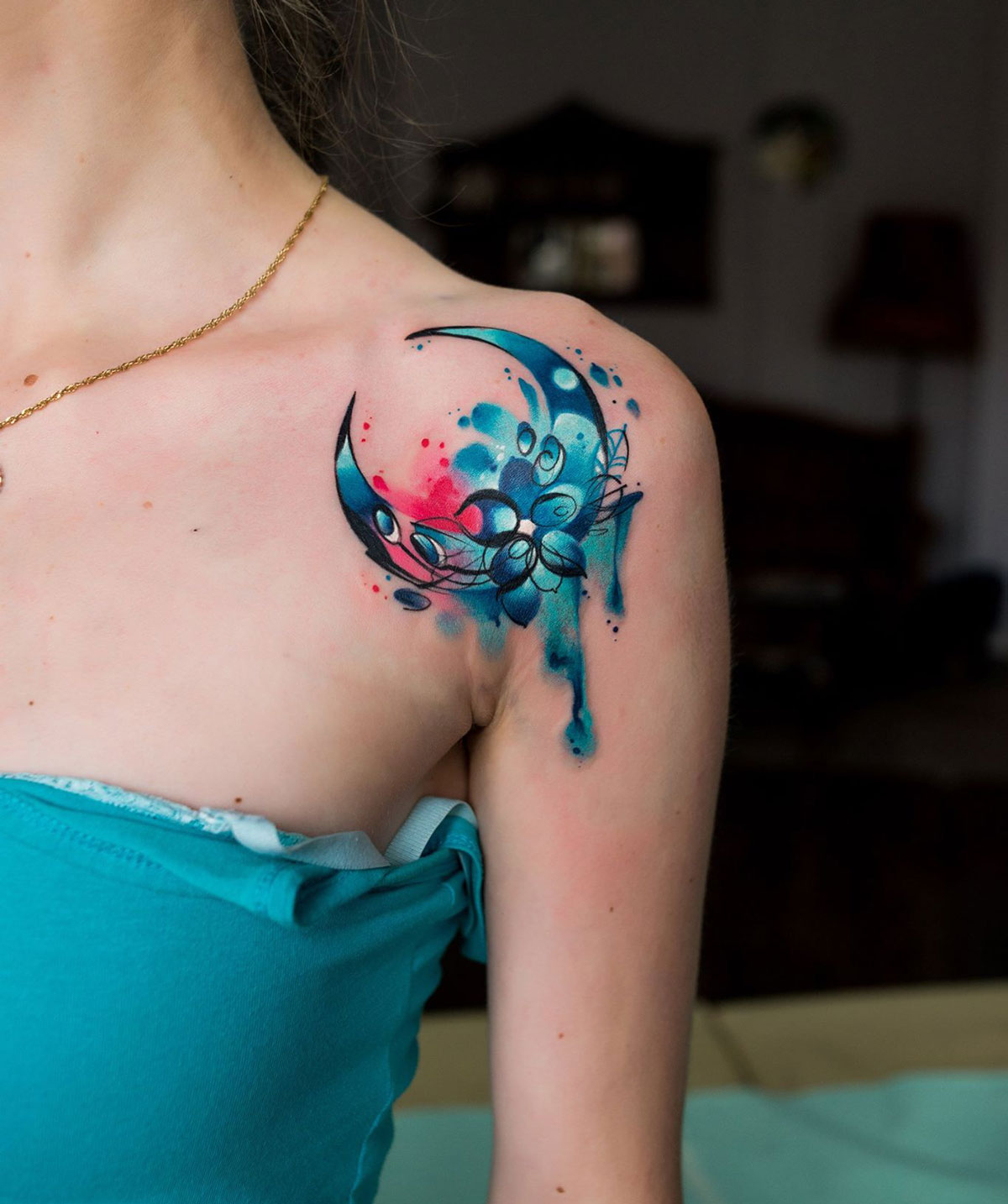 Moon Shoulder Tattoo With Flowers Best Tattoo Design Ideas inside dimensions 1200 X 1434