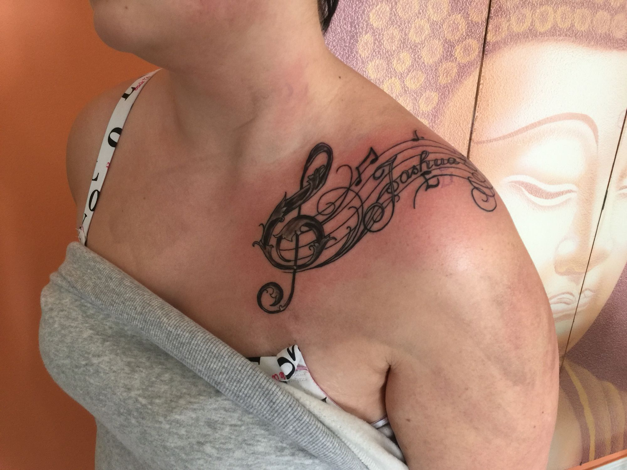 Musical Shoulder Tattoo With Natural Body Flow Tattoos Shoulder intended for proportions 2000 X 1500