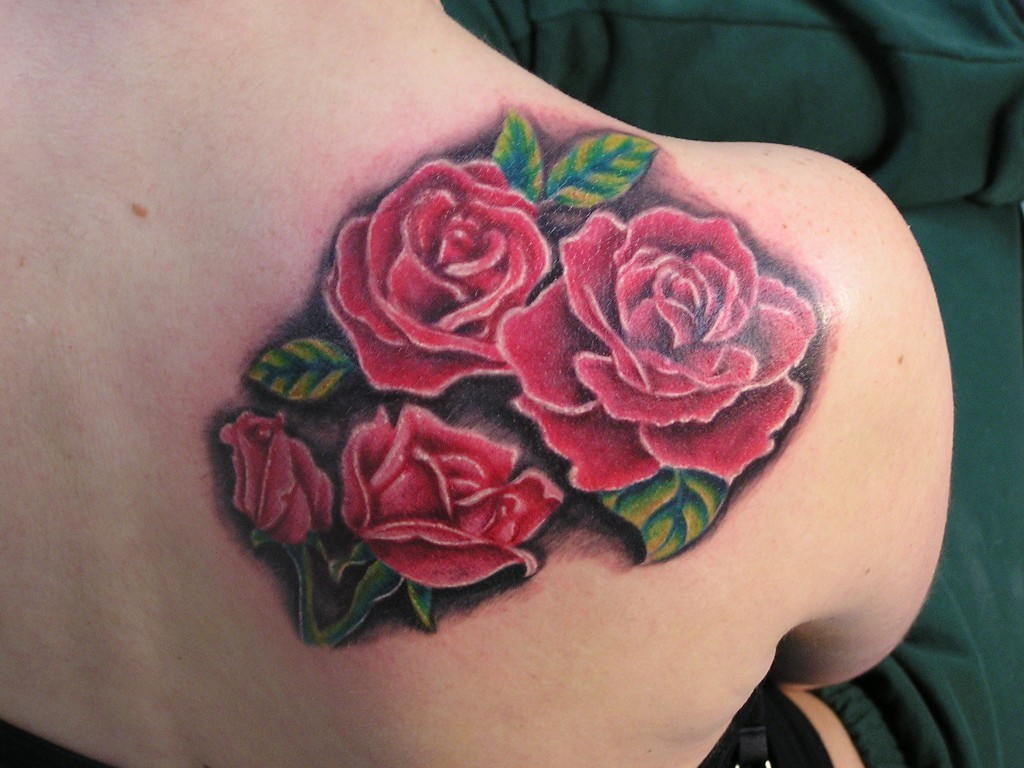 Name And Red Rose Tattoos Behind The Shoulder Tattoo Ideas within sizing 1024 X 768