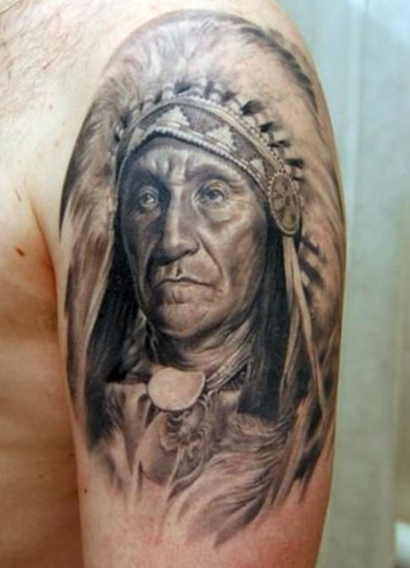 Native American Old Warrior Tattoo On Shoulder Tattoos Book intended for proportions 800 X 1108