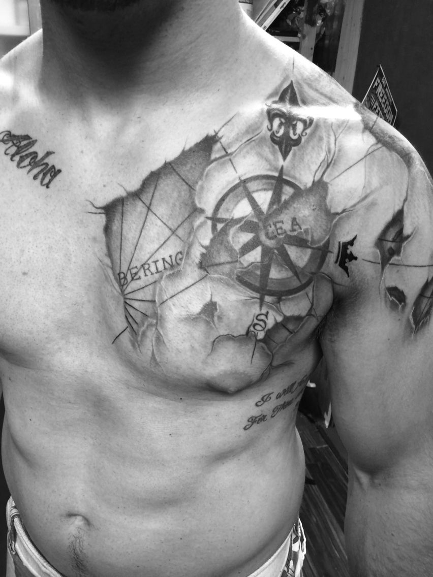 Nautical Chart Compass Rose Chestshoulder Piece Tattoo Alaska for dimensions 852 X 1136