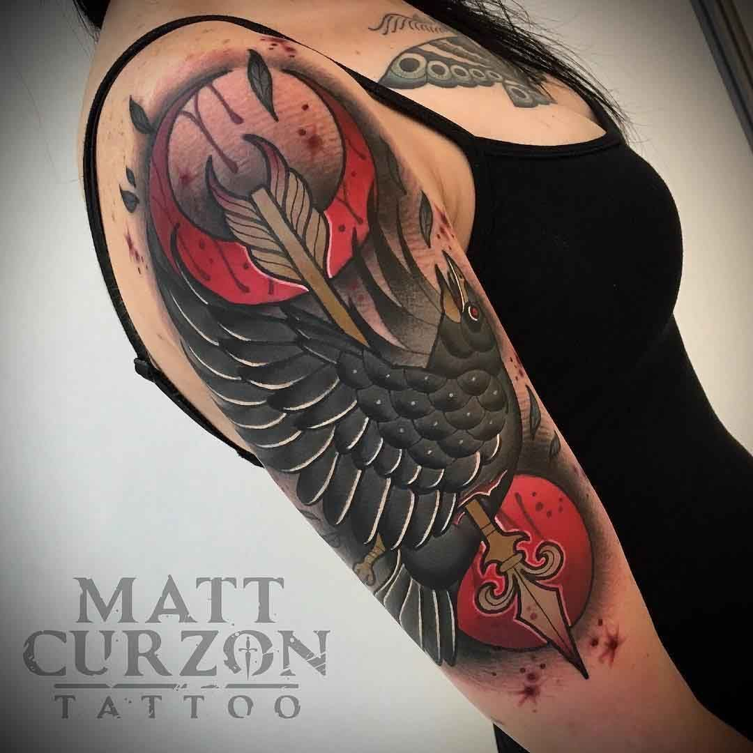 Neo Traditional Shoulder Tattoo Crow With Arrow Neo Traditional throughout measurements 1080 X 1080