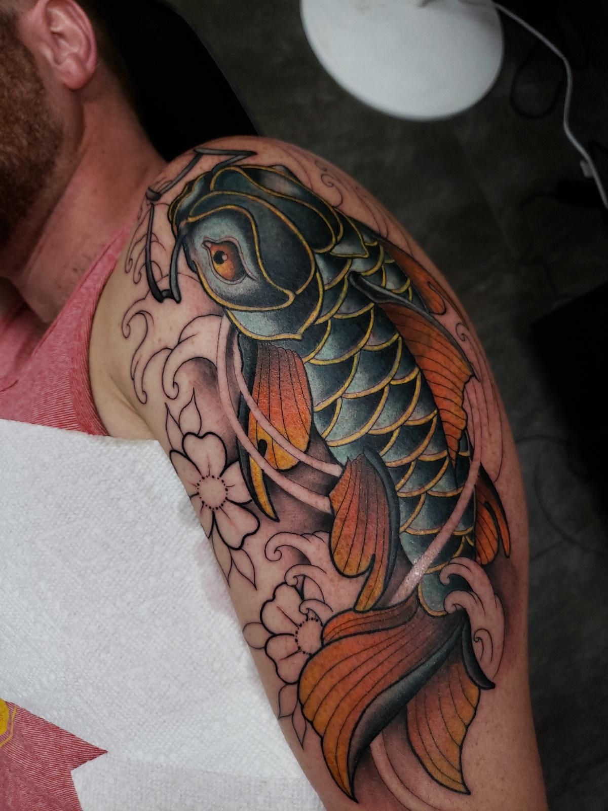 Neotraditional Koi Fish Tattoo Done Justin Kennon Of St Louis in proportions 1200 X 1600